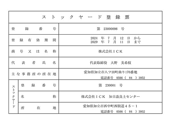 ストックヤード登録証